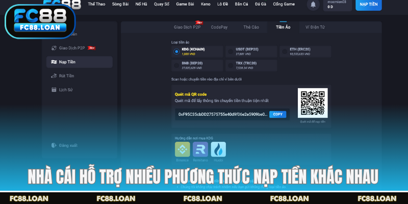 Nhà cái hỗ trợ nhiều phương thức nạp tiền khác nhau