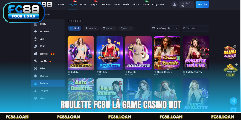 Roulette FC88 là game casino hot